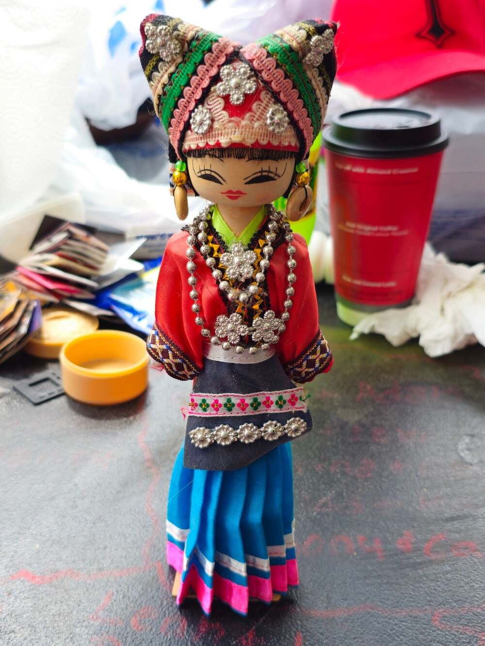 Chinese Minority Group Wood Craft Doll Miao Ethnic Group